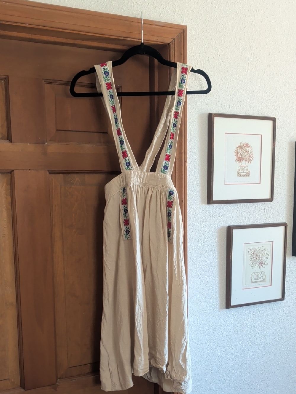 Vintage Cream Embroidered Sundress with Floral Accent